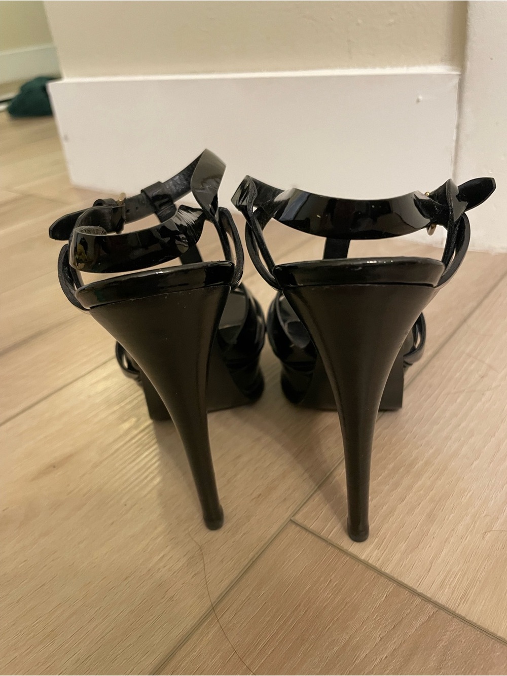 Yves Saint Laurent Black Patent Leather Braided Platform Heels - Picture 3 of 6